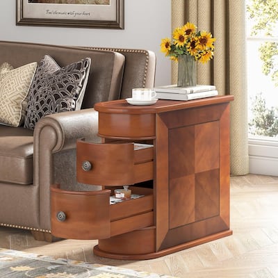 Sofa End Table, Wood Nightstand with 2 Drawers No Assembly Required