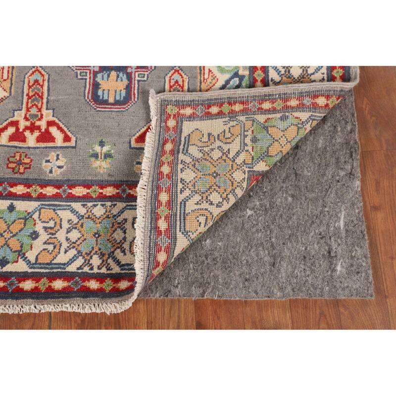 Geometric Kazak Accent Rug Handmade Grey Wool Carpet - 3'1" x 5'1"