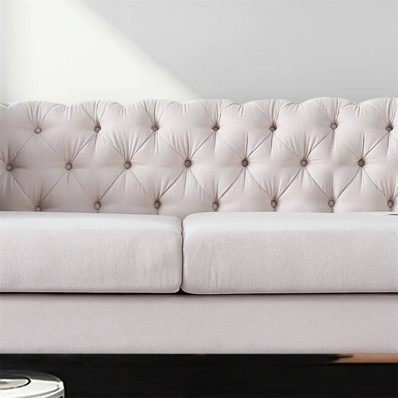 Modern Elegant Velvet Sofa With Buttons Upholstery And Metal Legs
