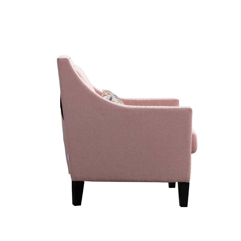 Linen Nailhead Accent Solid Wood Leg Living Room Armchair