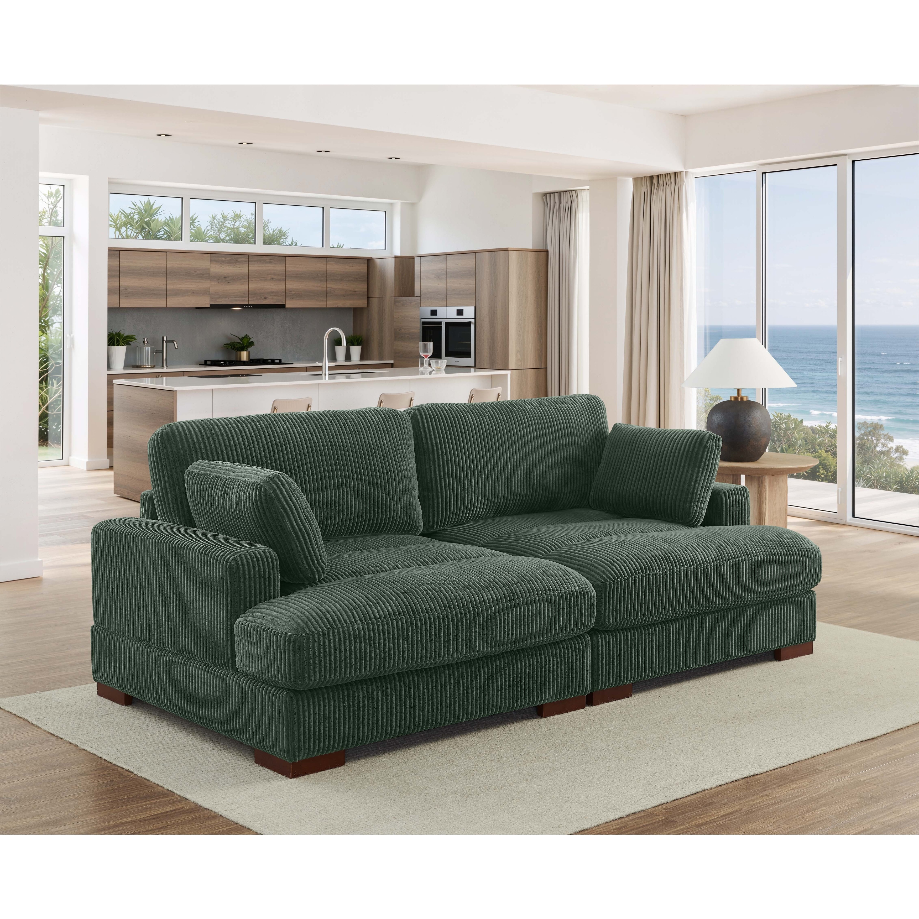 Modern Corduroy Chaise Loveseat with Toss Pillows by GDFStudio