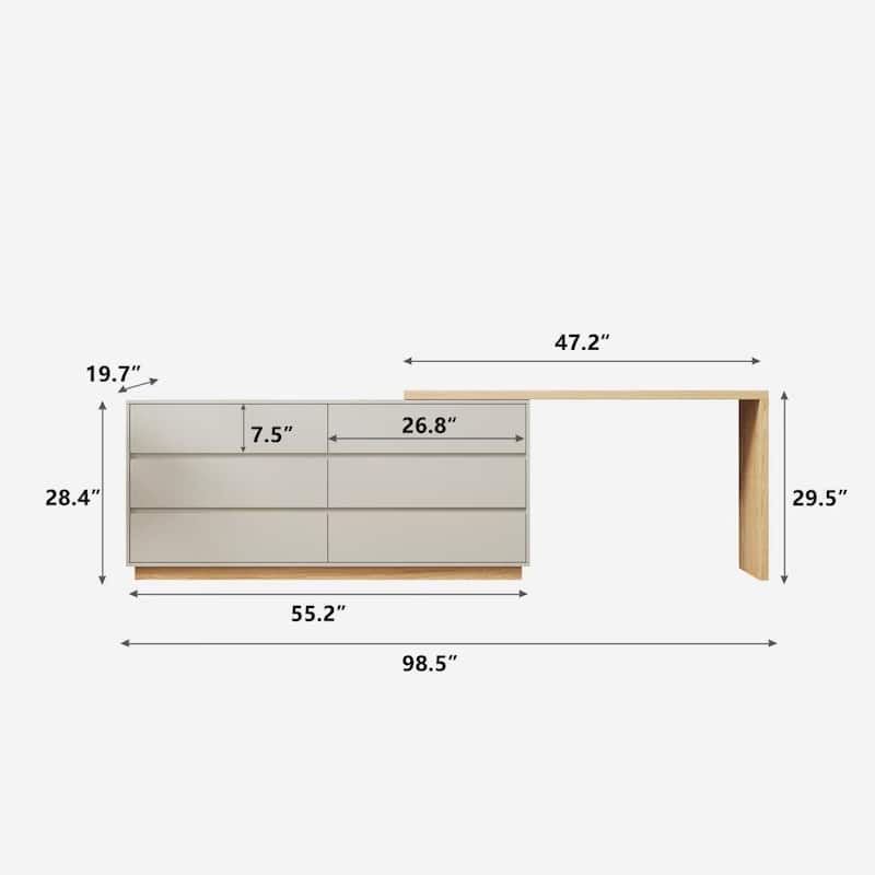 55.2 Inch White Corner L-Shaped Dressing Table with 6 Drawers Perfect for Bedrooms or Study Rooms