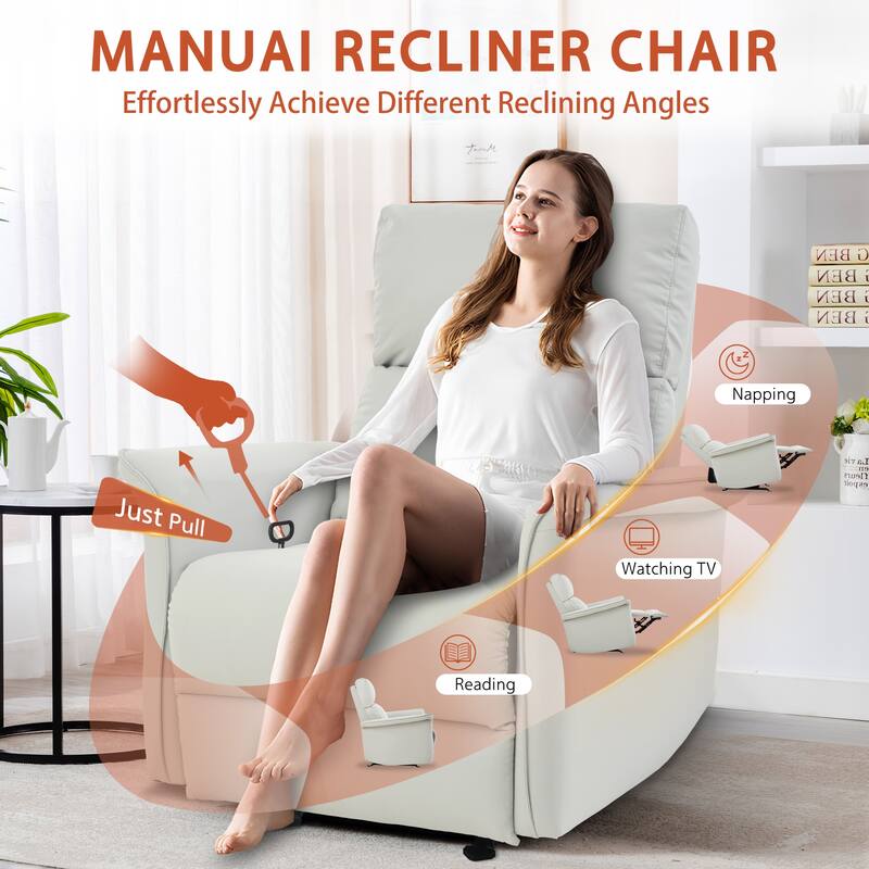 Manual Rocker Recliner Chair for Adults, PU Leather Rocking Chair for Nursery, Single Sofa Recliner for Home Theater