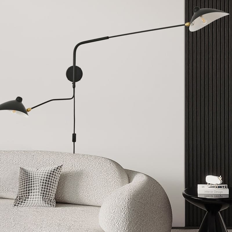 2-Lights Swing Arm Wall Sconces, Plug in Rotatable Black Wall Lights