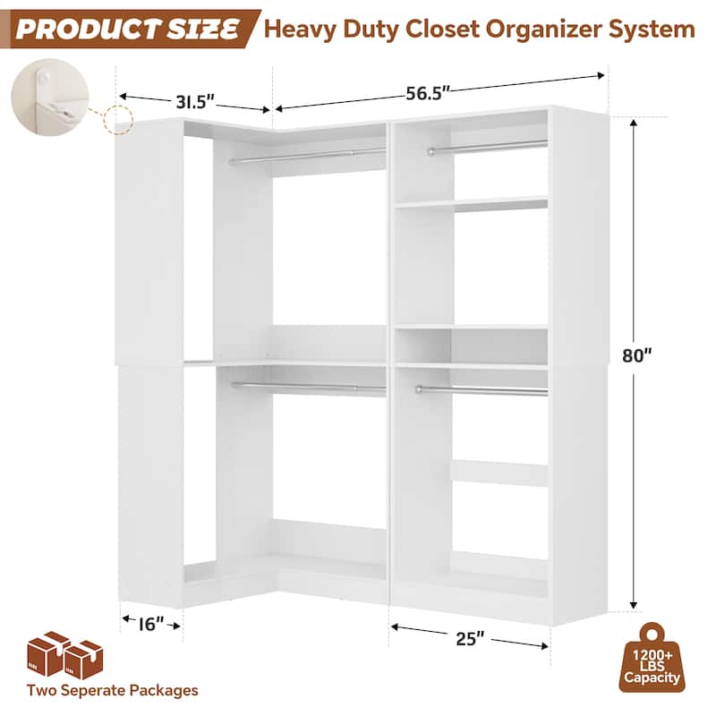 Cimly Set of 2 Corner Closet System, Freestanding Closet Organizer with Hanging Rods for Walk-in Closet