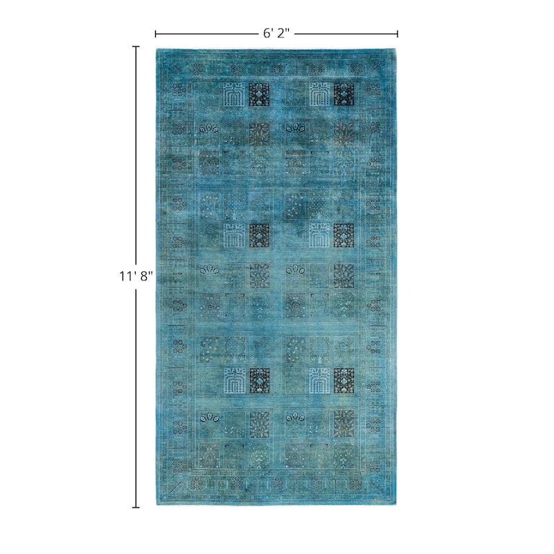 Fine Vibrance One-of-a-Kind Hand-Knotted Runner Rug - Blue, 6' 2" x 11' 8" - 6' 2" x 11' 8"