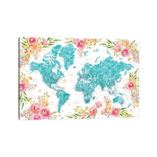 iCanvas "Detailed Colorful Floral World Map Halen" by blursbyai Canvas ...
