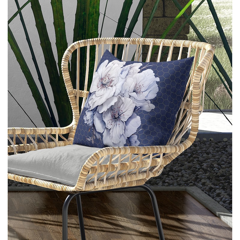 Magnolia Majesty Indoor/Outdoor Reversible Throw Pillow Blue and Fog