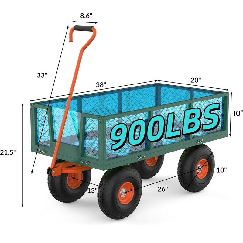 900 LBS Heavy Duty Steel Garden Cart, Utility Yard Wagon for Landscaping, Lawn, Farm, Outdoor Use