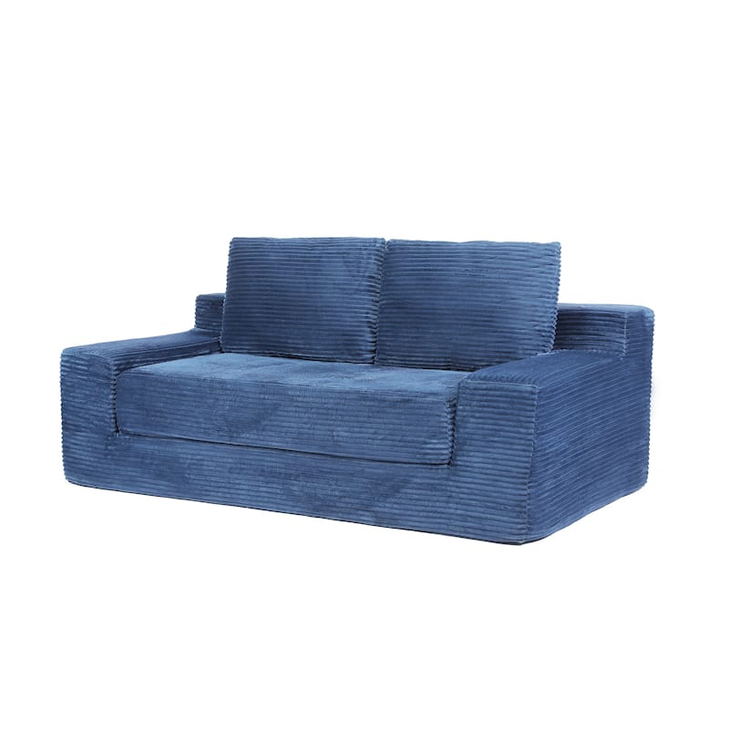 Floor Corduroy Deep Seat Loveseat Sofa with Folding Mattress Convertible Sleeper Sofa Bed with Reversible Cushion and Pillows