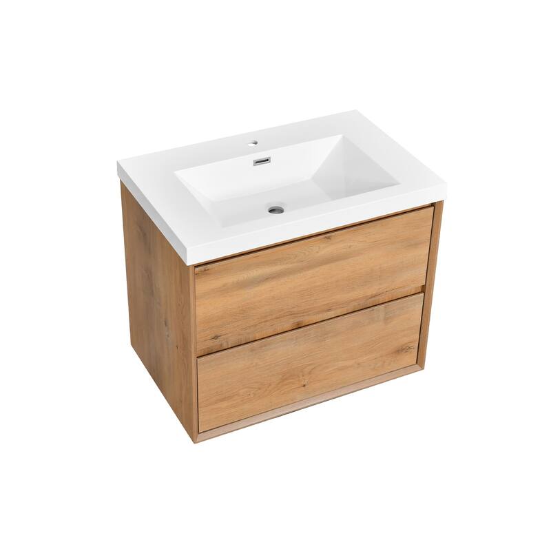 NebulaSky 30 in Wall Mounted Single Sink Bathroom Vanity with Top Combo Cabinet Vanity Set Invisible Handles