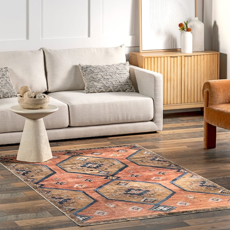Nuloom Judy SpinClean Traditional Persian Machine Washable Area Rug - 4' x 6' - Rust - Rectangle