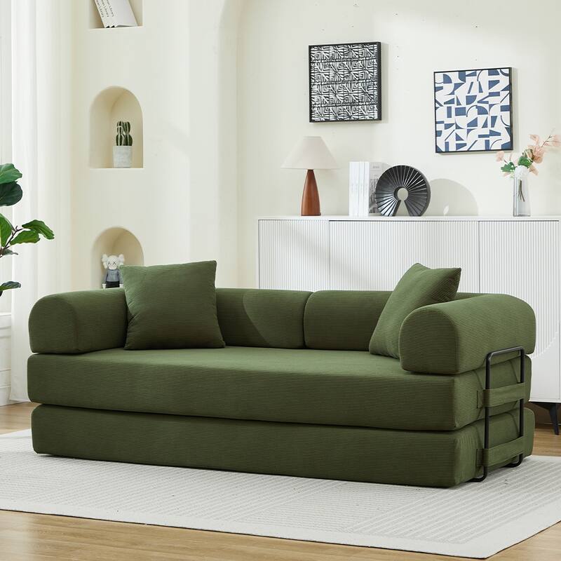Folding Upholstered Sofa Bed, 78.5" Convertible Sleeper Sofa Bed with 2 Pillows, Fold Out Loveseat Couch, Futon Couch