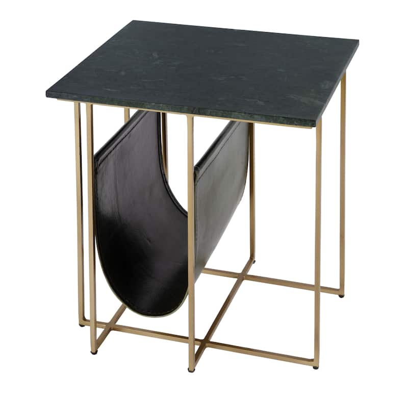 Stephanik 20.25 in. W Rectangular Marble & Leather Magazine Side Table