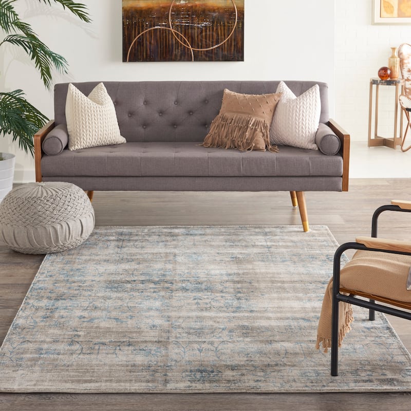 Desert Skies Vintage Floral Beige Blue Area Rug - 3'9" x 5'9" - Beige/Blue - Rectangle