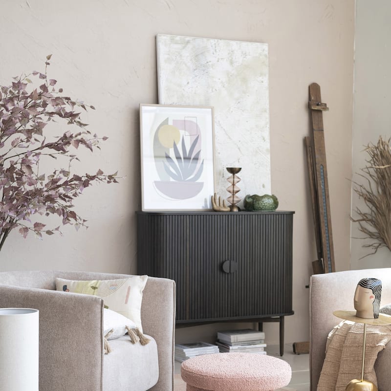 Reclaimed Wood Framed Glass Wall Decor with Abstract Prints