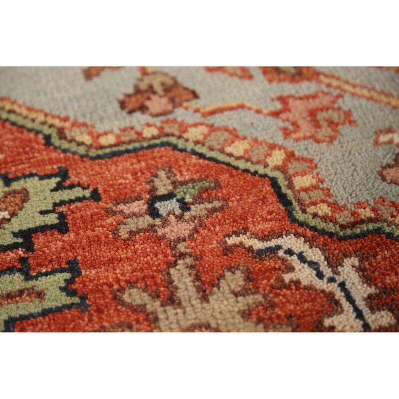 Orange Medallion Heriz Serapi Indian Area Rug Hand-Knotted Wool Carpet - 7'11" x 9'11"