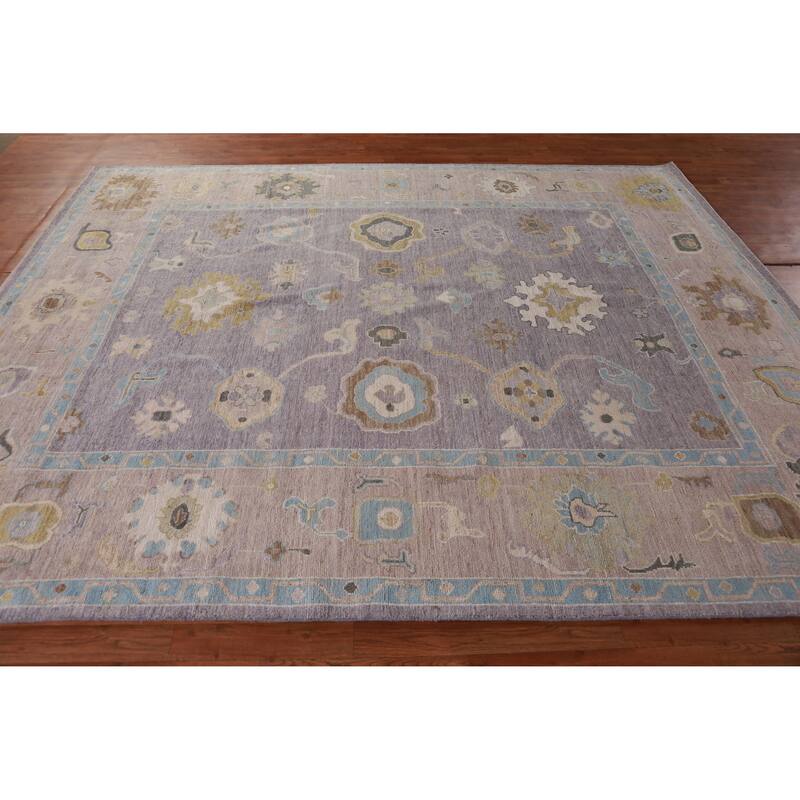 Hand Knotted Oriental 100% Wool Carpet Transitional All-Over Purples Oushak Area Rug - 9' 10'' X 8' 0''