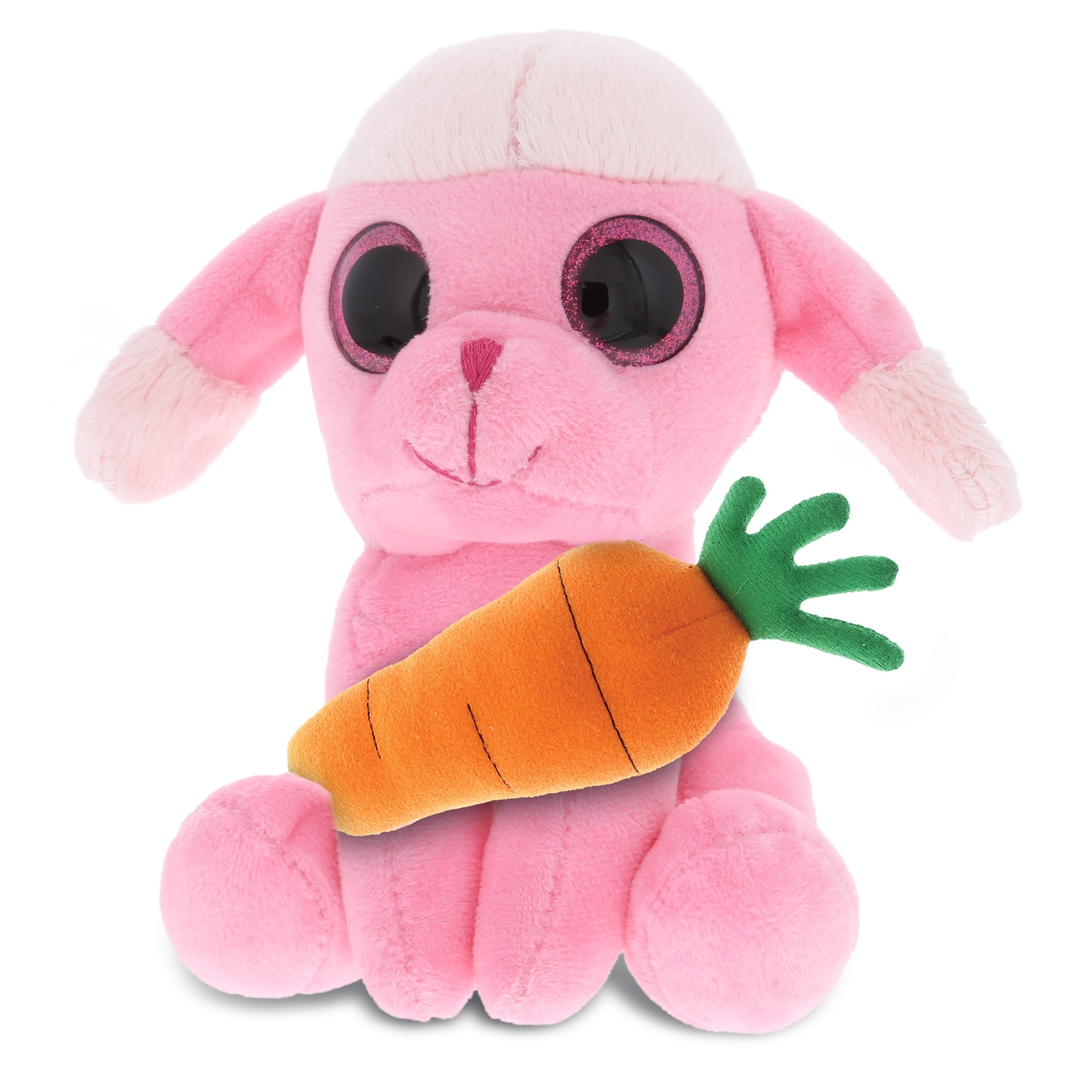 DolliBu Happy Easter Sparkling Eyes Pink Poodle Dog with Carrot Plush - 6 inches