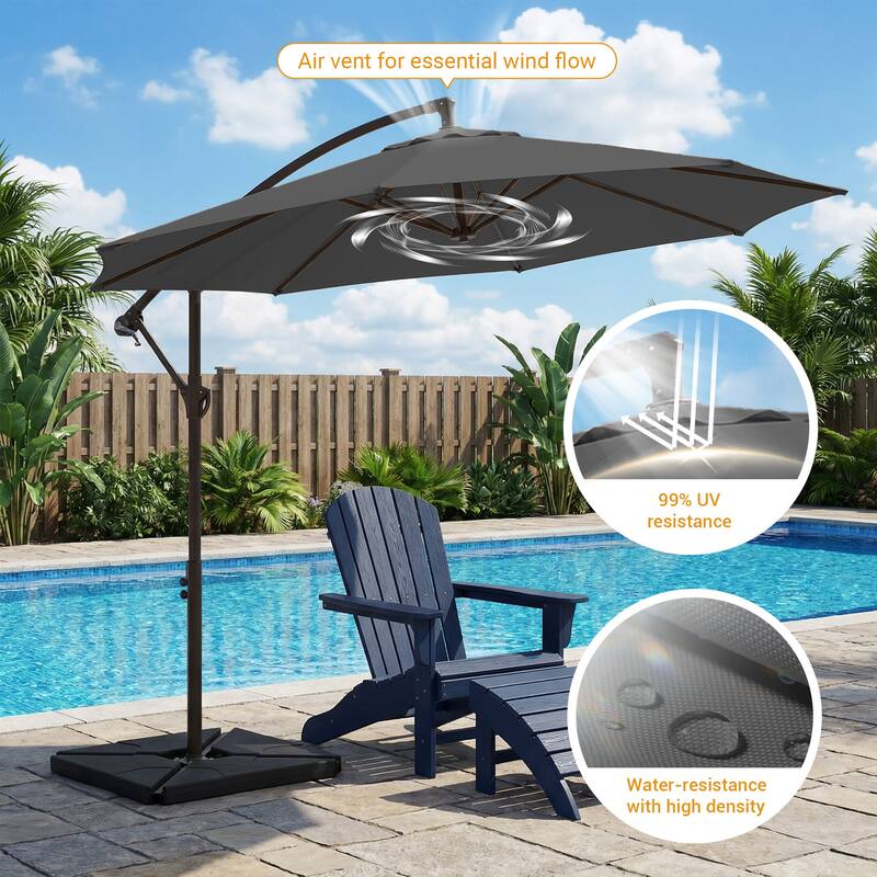 10 ft Steel Crank-lift Cantilever Umbrella With Weighted Base