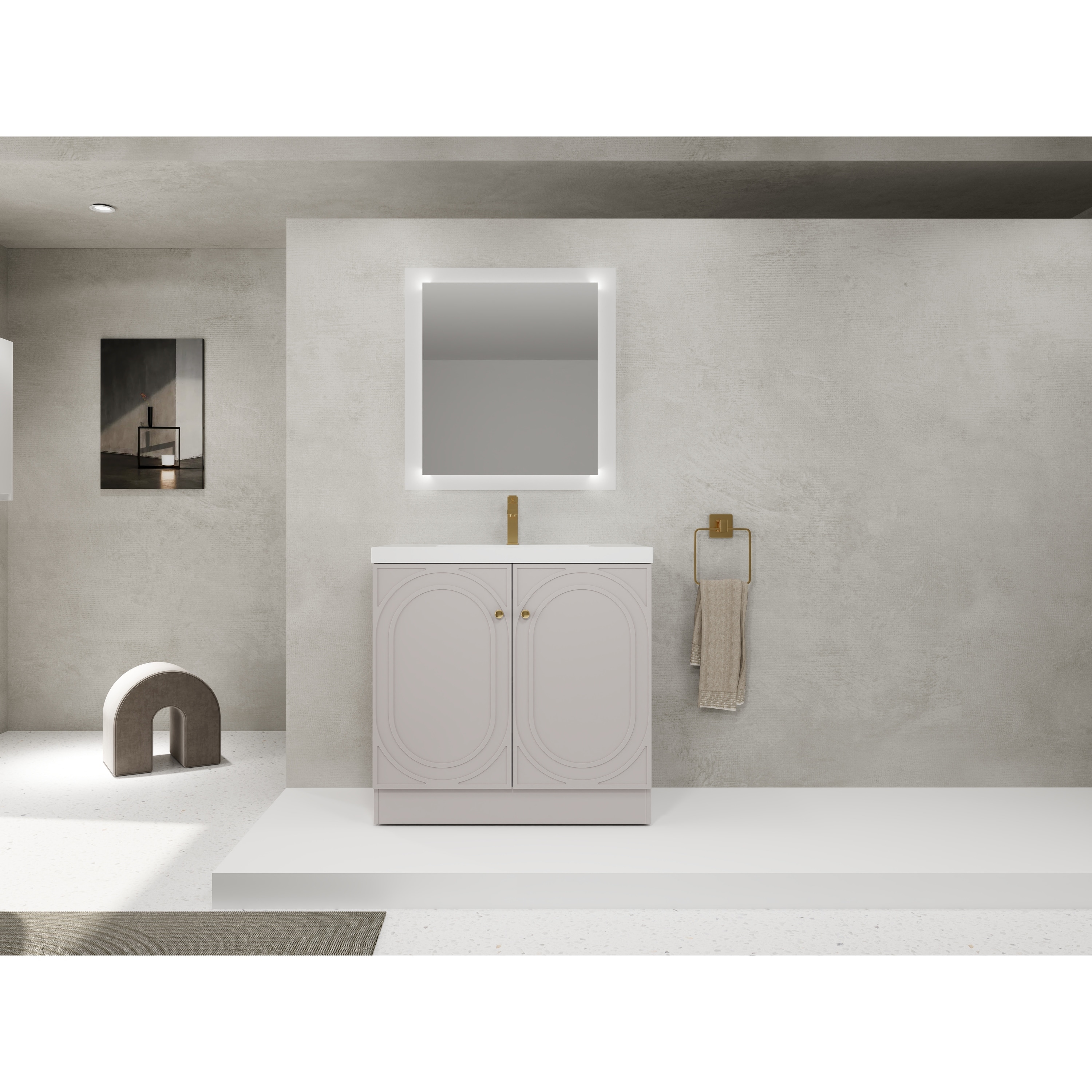 36" Wall-Mounted Bathroom Vanity with Resin Sink, Freestanding Bathroom Storage Cabinet with Adjustable Shelves