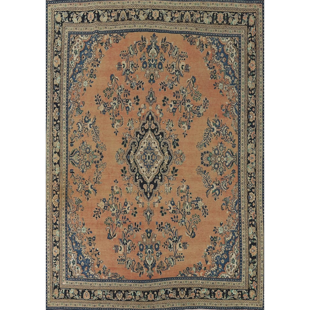 Floral Hamedan Vintage Persian Area Rug Handmade Floral Wool Carpet - 9'9" x 12'3"