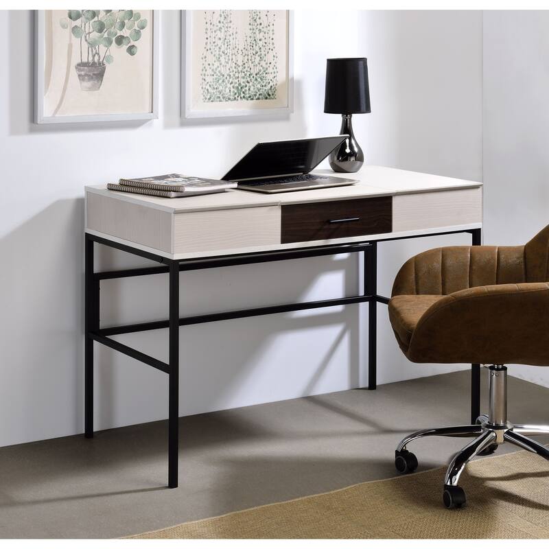 GDFStudio - Verster Writing Desk with USB Charging Port, Storage Drawer & Compartments, Metal Base