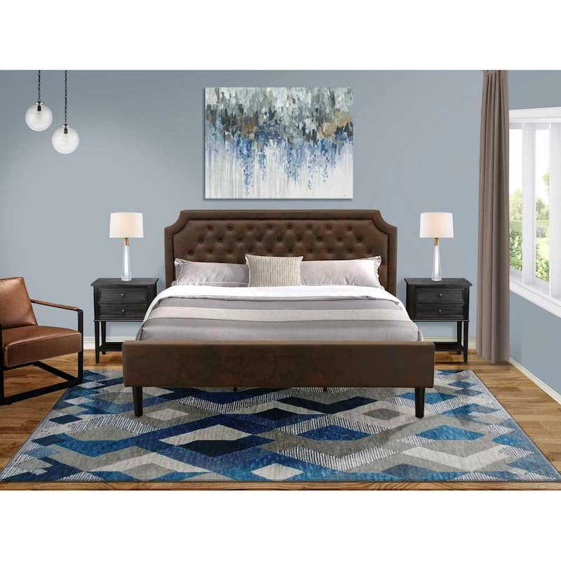 King Bed Frame Platform - Faux Leather Headboard & Footboard - Modern Bedroom Furniture