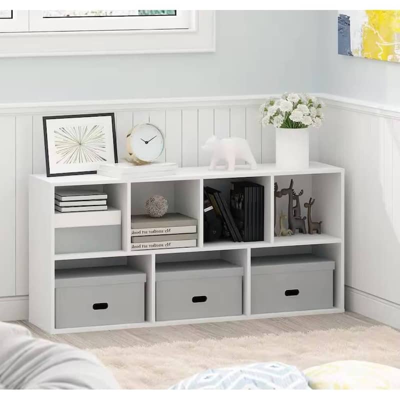 Modern 42-Inch Bookcase with Open Shelves in White Wood Finish