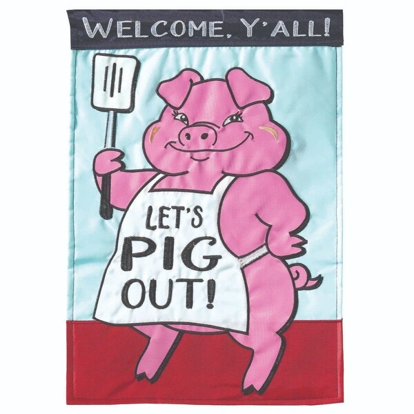 Pink and Blue "LETS PIG OUT" Printed Rectangular Garden Flag 18" x 13" - N/A