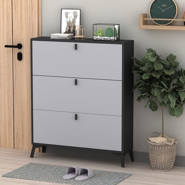 Kerrogee 18-Pair Shoe Storage Cabinet with 3 Flip Drawers Wood