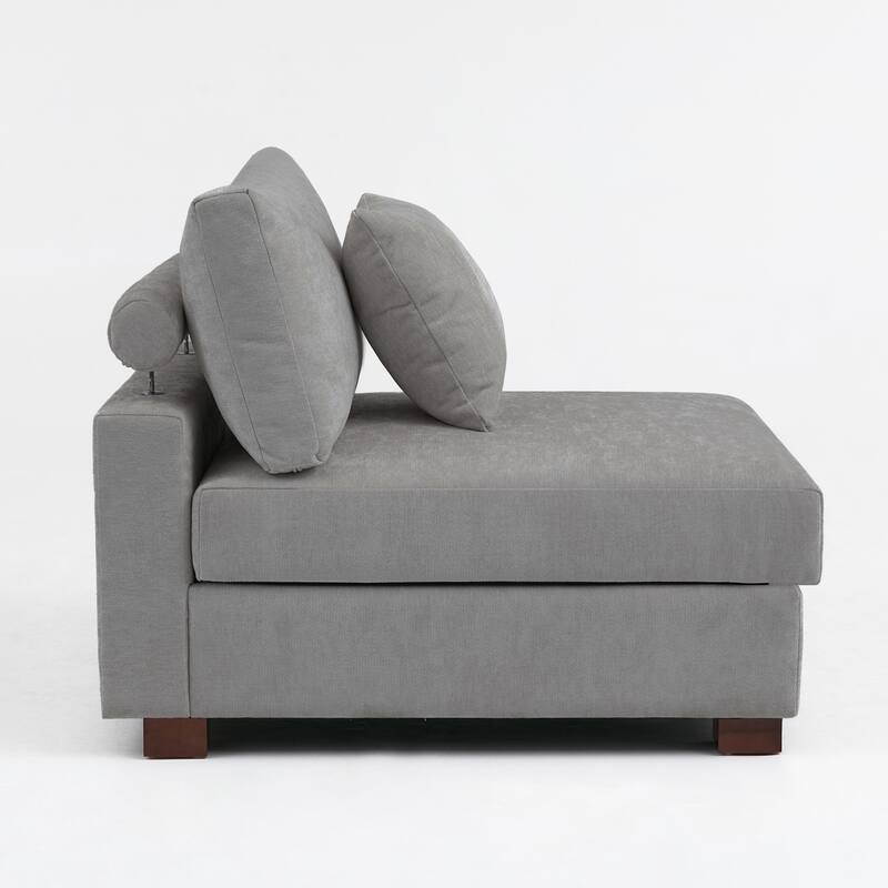 35" W Modern Chenille Armless Accent Chair Sectional Module with Pillows