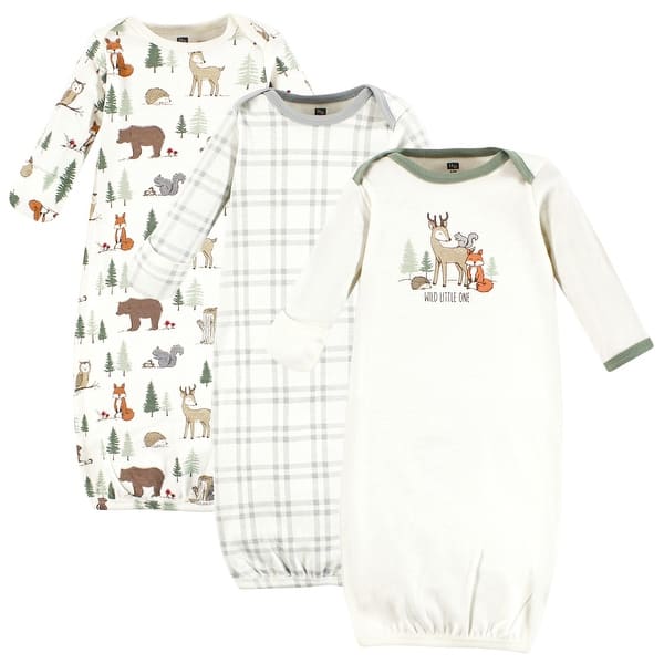 slide 1 of 1, Hudson Baby Cotton Gowns, Forest Animals, Preemie 0-6 Months - Forest Animals