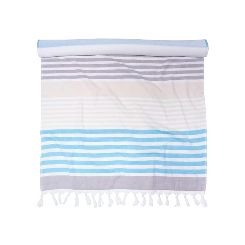 Superior Roxy Stripe Fouta Beach Towel with Tassels - 35" x 68"