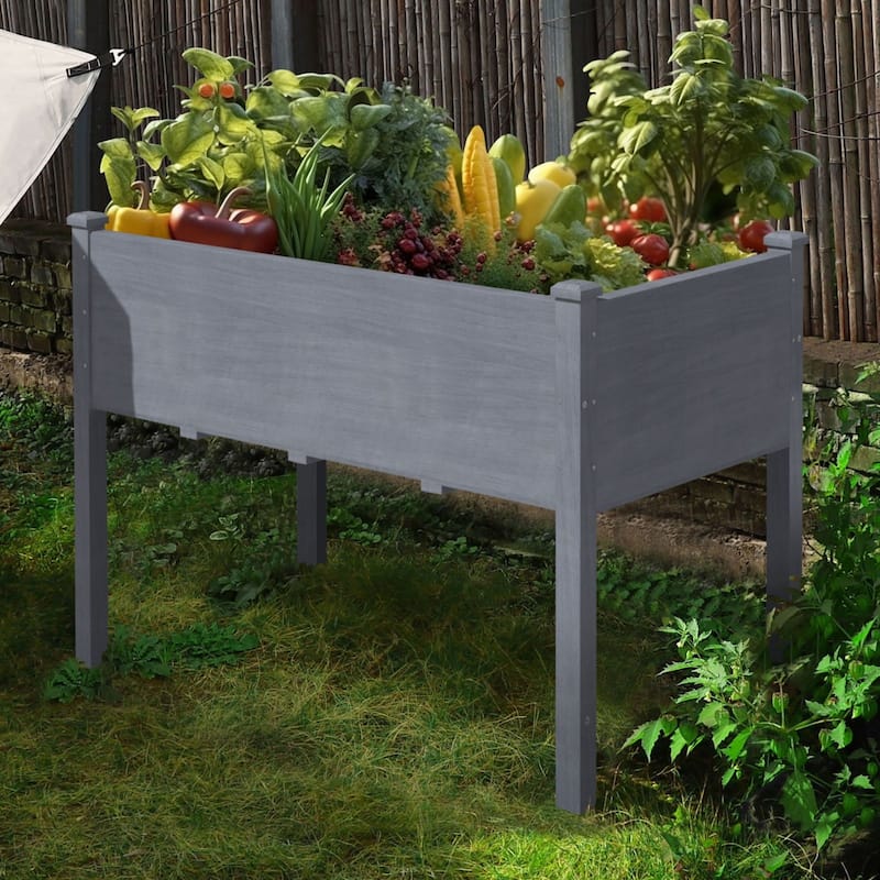 VEIKOUS Wood Raised Garden Bed Elevated Planter Box with Drainage Holes