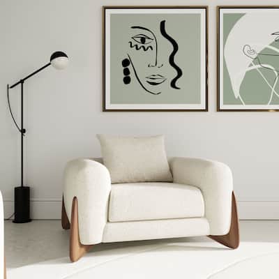 Modrest Fleury Contemporary Cream Fabric and Walnut Lounge Chair