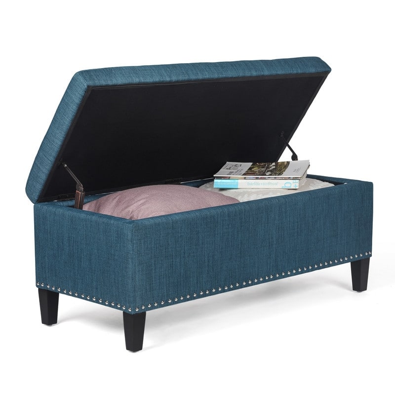 Adeco Storage Ottoman Bench 41" Tufted Fabric Footrest