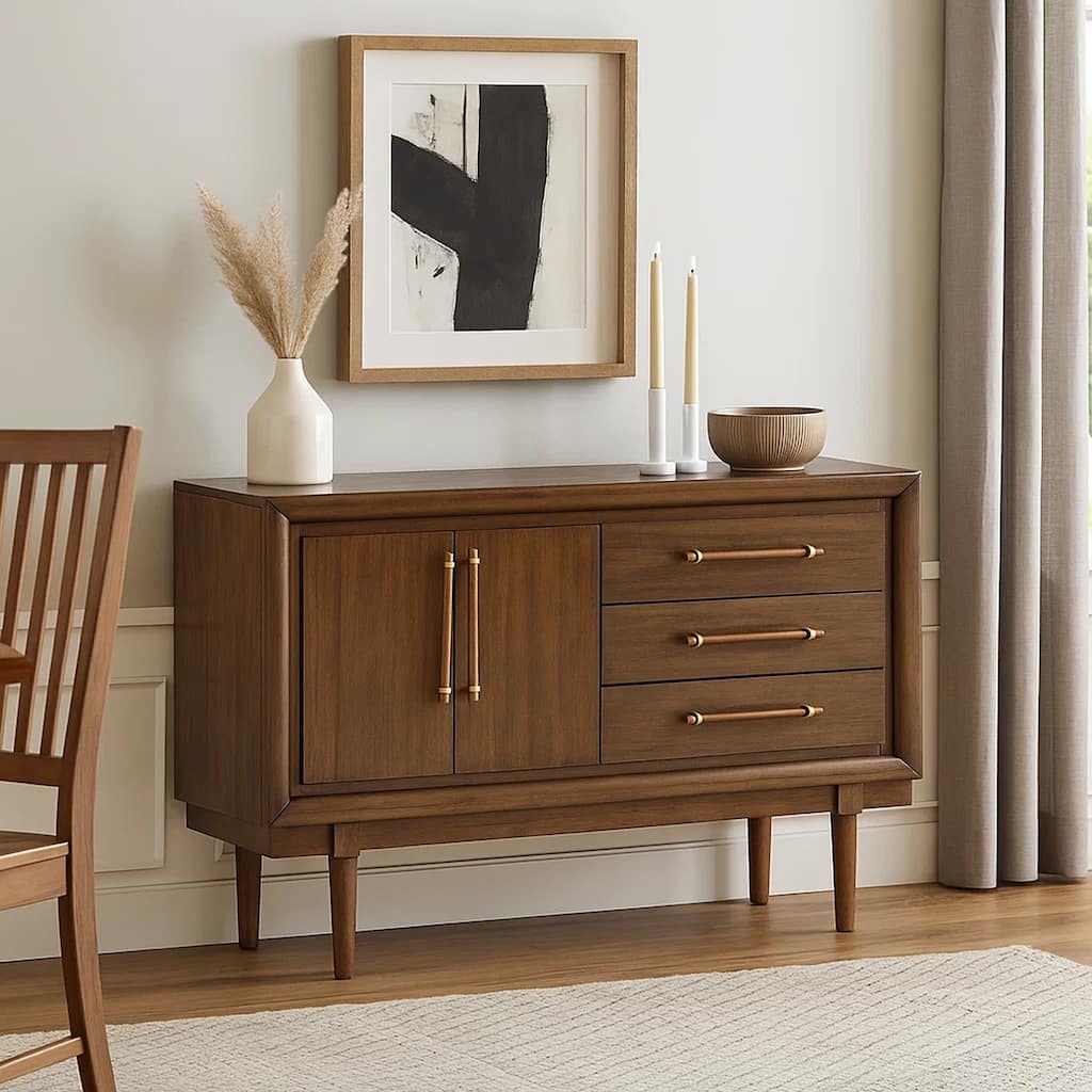 Jeyn Dining Room Server with 3 Drawers and Fixed Shelf, Brown Hardwood