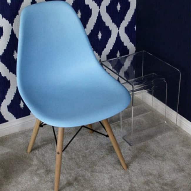 Set of 2 Mid-Century Modern Dining Chairs Armless Plastic Shell Seat with Natural WoodenEiffel Leg Base, Orange