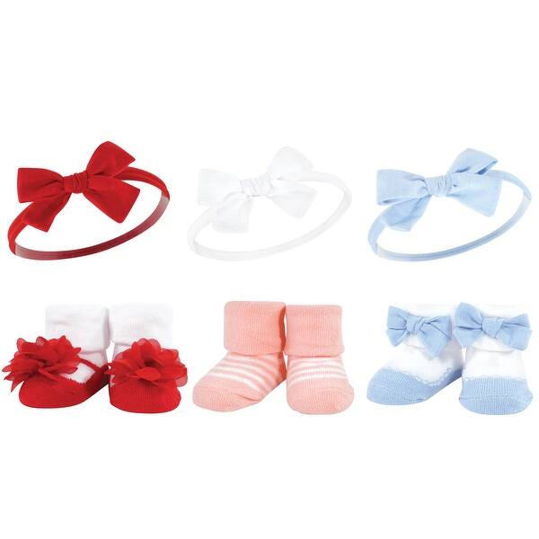 slide 1 of 1, Hudson Baby Infant Girls Headband and Socks Giftset, Red Blue, One Size - Red Blue Red Blue - One Size