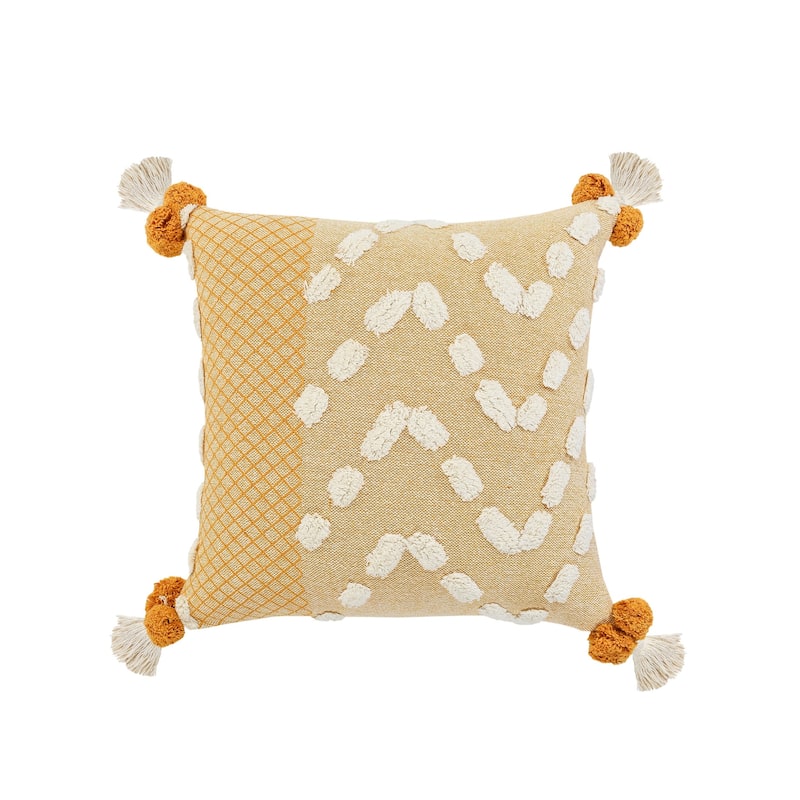 HomeRoots 20" X 20" Yellow And Cream 100% Cotton Geometric Zippered Pillow