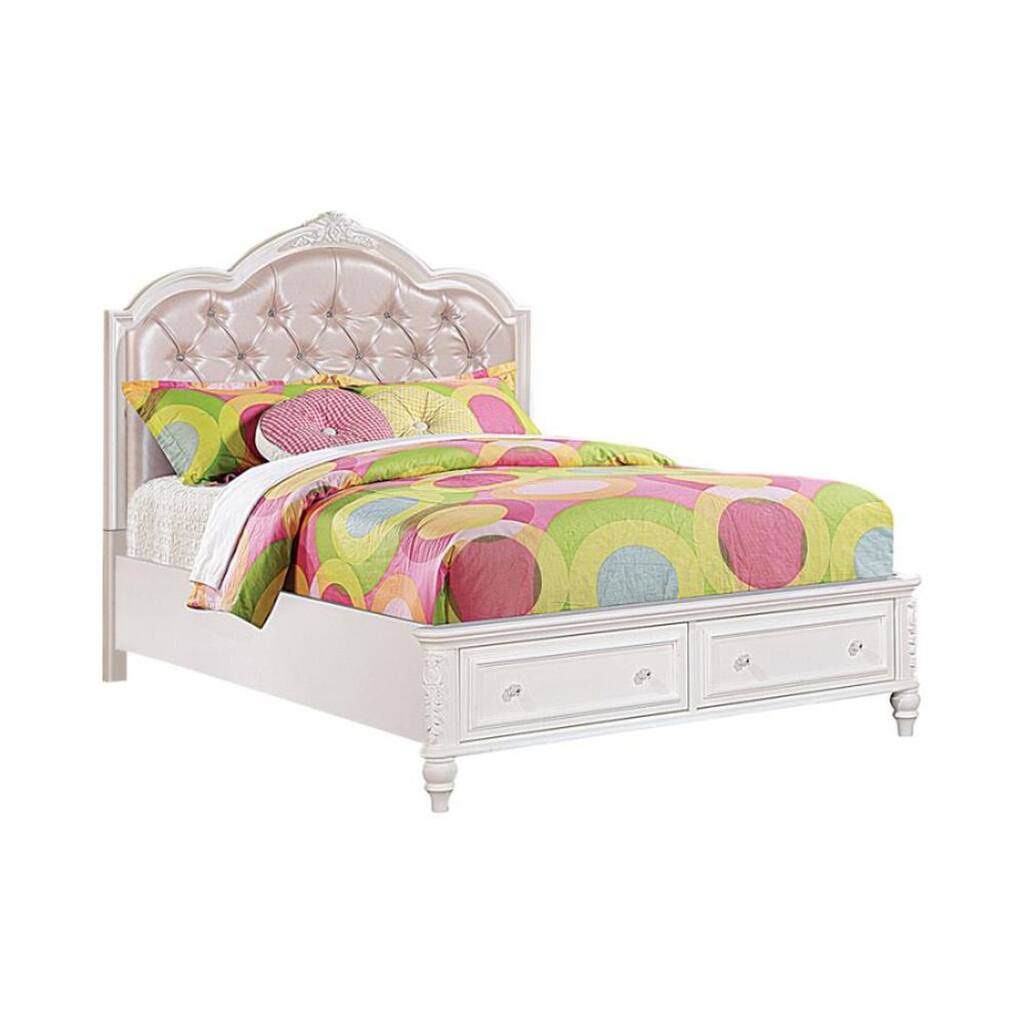 Upholstered Storage Bed in Pink And White