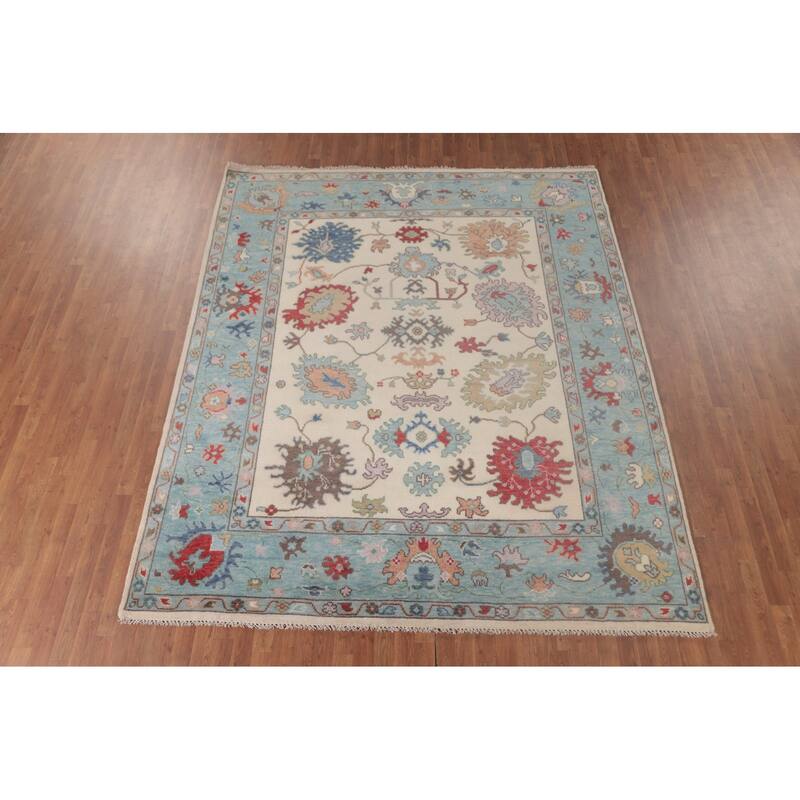 Floral Oushak Area Rug Hand-Knotted Wool Carpet - 8'0"x 9'8"