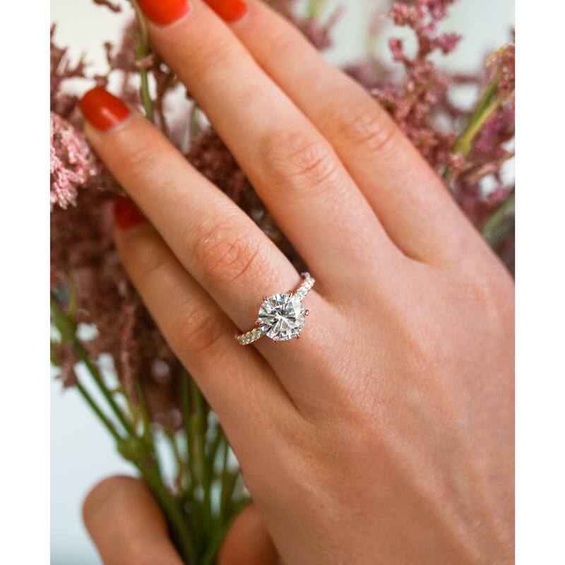 Kobelli 3.6 Carats Moissanite & Lab Grown Diamond 14k Solid Gold Round 6-Prong Tulip Tiffany Engagement Ring