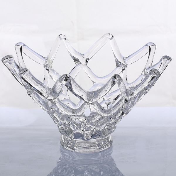 17.5" Clear Crown Shaped Handblown Glass Tabletop Vase - N/A