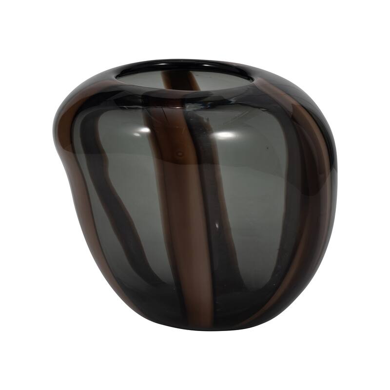 Glass Modern Striped Decorative Vase - Brown