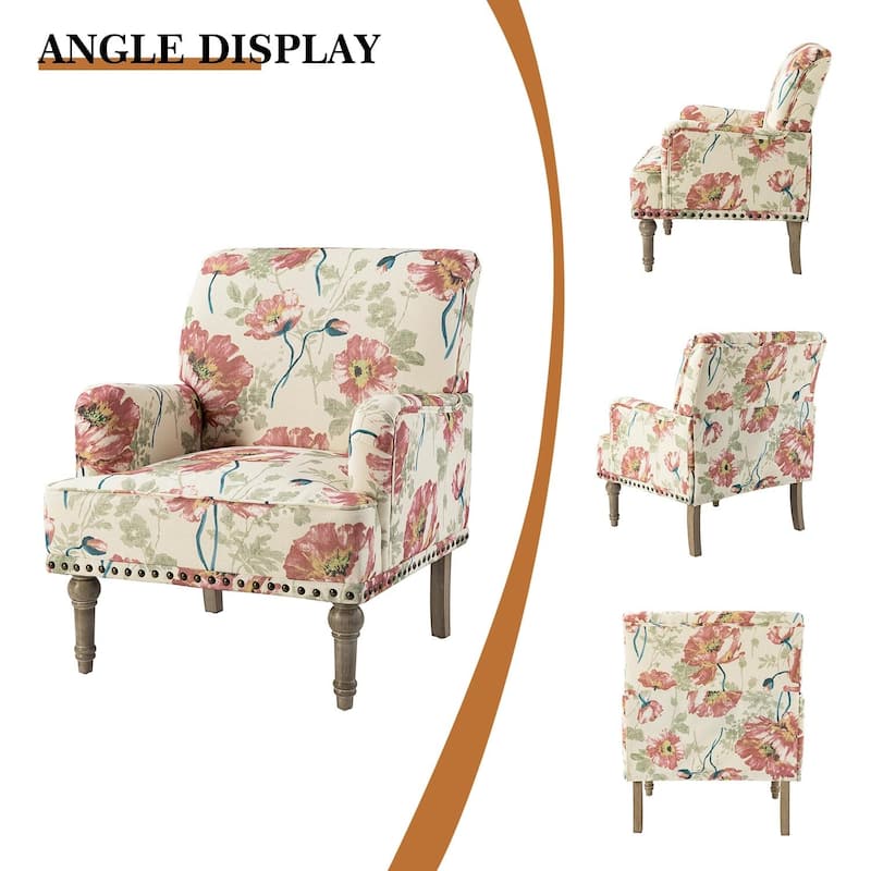 Pavia Traditional Floral Fabric Design Upholstered Accent Armchair with Nailhead Trim Set of 2 by HULALA HOME