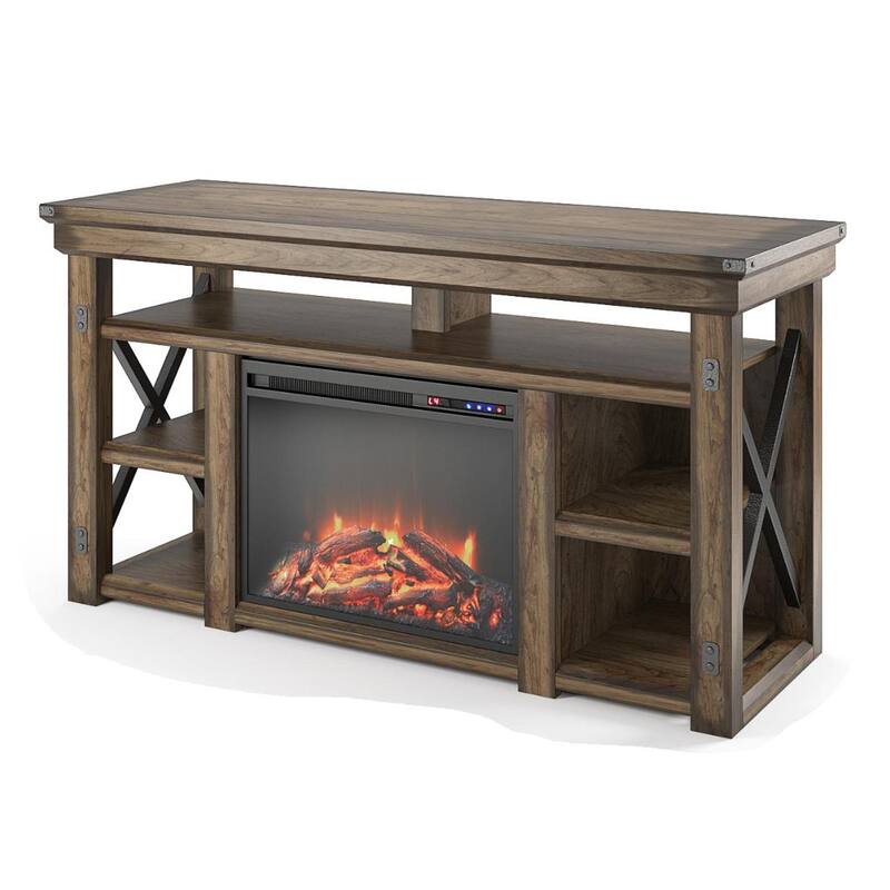 Roomfitters Wildwood Fireplace TV Stand for TVs up to 60 Inches, Electric Insert with Remote, Gray Finish
