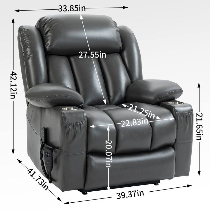 Roomfitters Dual Motor Power Lift Recliner Chair with 180 Degree Flat Recline Heat Massage Sofa with Cup Holders, Grey