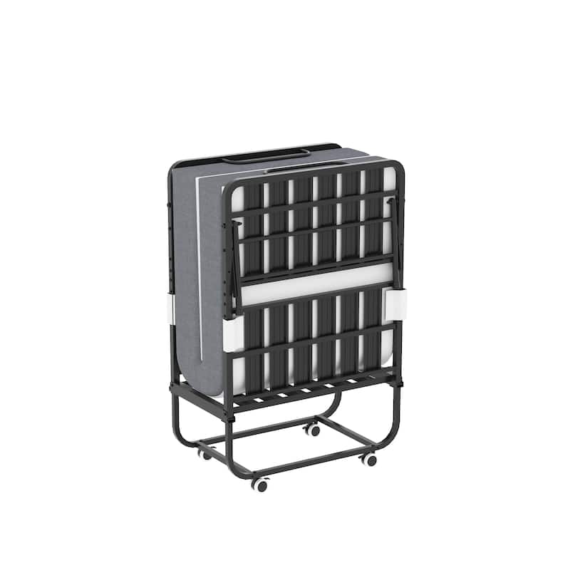 75 Inch Folding Bed with 5" Memory Foam Mattress, Rollaway Guest Bed, Heavy-Duty on Wheels, Portable Twin Bed